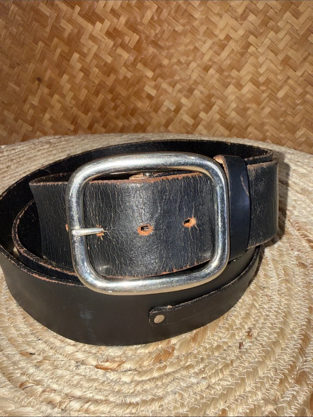 Harley-Davidson Black Top Grain Leather Belt Silver Buckle Made in USA Bikercore